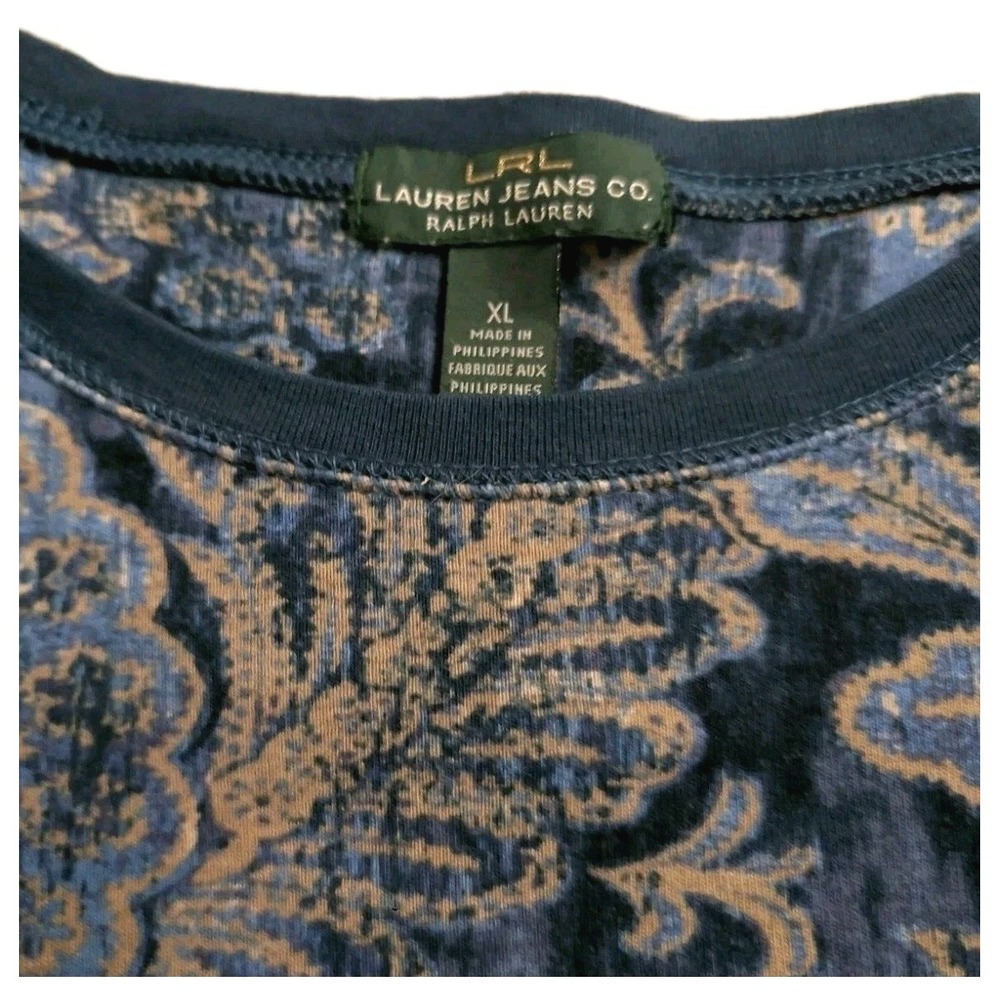 Vtg Lauren Jeans XL Paisley Suede Patch Equestrian Preppy BaseLayer Long Sleeve - Picture 4 of 14